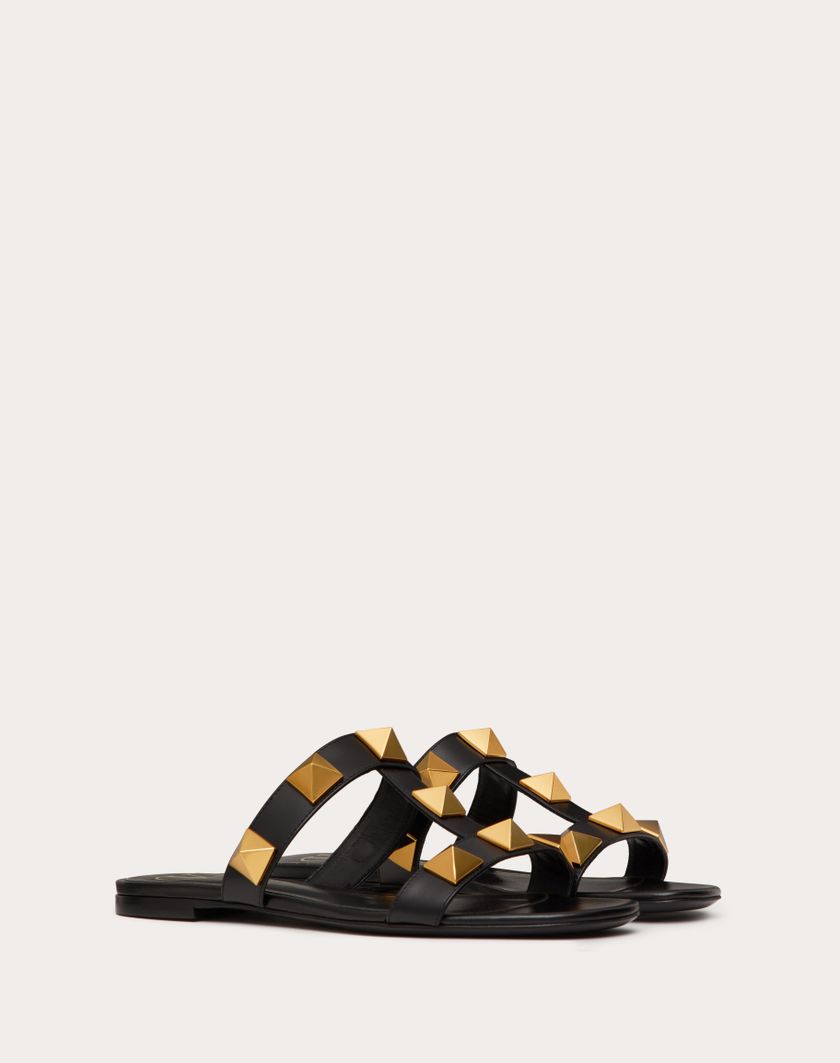FLAT ROMAN STUD CALFSKIN SLIDE SANDAL - Image 1
